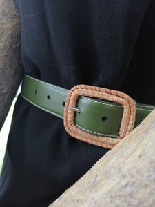 Vegan cactus leather green belt with exclusive ocoxal buckle